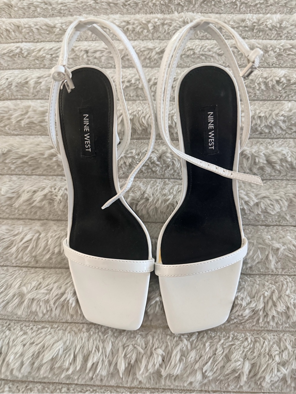 Nine West White Square Toe Slingback Heels